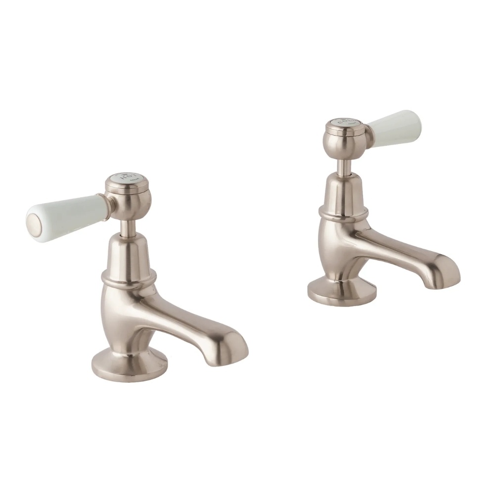 BC Designs Victrion Brushed Nickel Lever Basin Pillar Taps Cut Out
